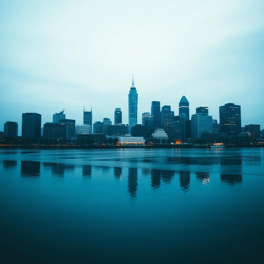 Norfolk waterfront skyline at blue hour